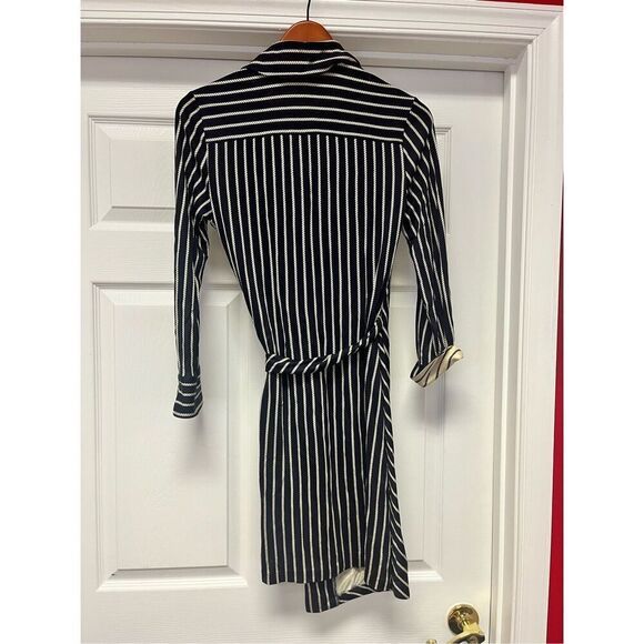 Diane Von Furstenberg Black & Tan Rope Print 100% Silk Side Tie Wrap Dress sz 10 - Picture 8 of 9